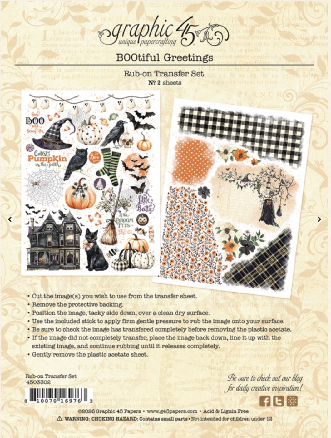 Graphic 45 BOOtiful Greetings Rub-On Transfer Set