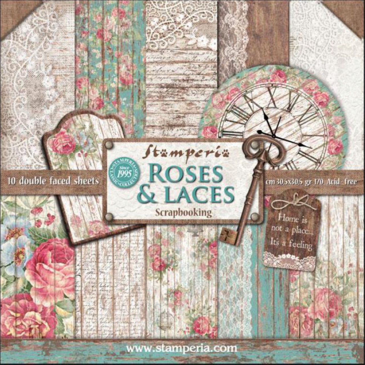 Paquete de papel Stamperia Rosas y Cordones 12" x 12"