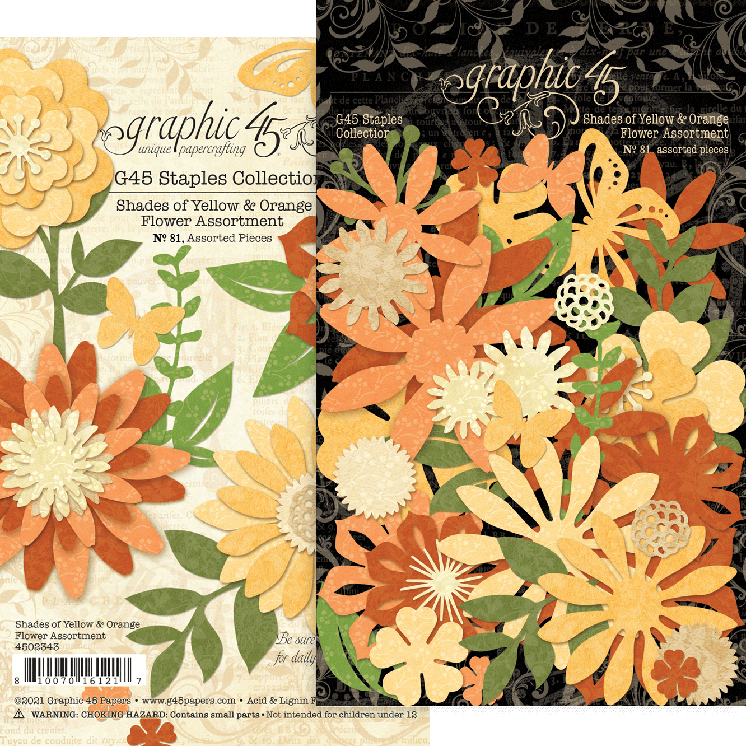 Surtido de flores Graphic 45 - Tonos de amarillo y naranja