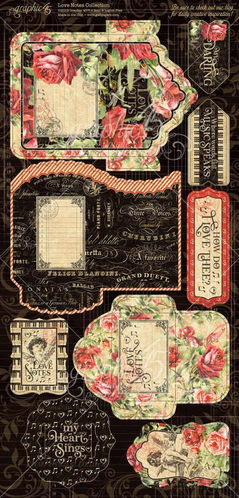 Grafische 45 Love Notes-tags en zakken