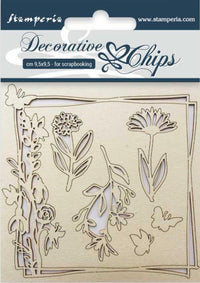 Stamperia decoratieve chips, bloemen en vlinder