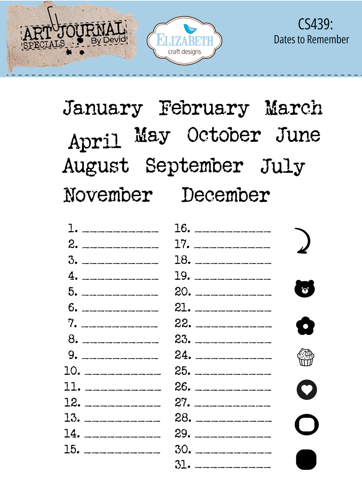 Elizabeth Craft Designs Dates to Remember Stamp Set (Limited Edition)