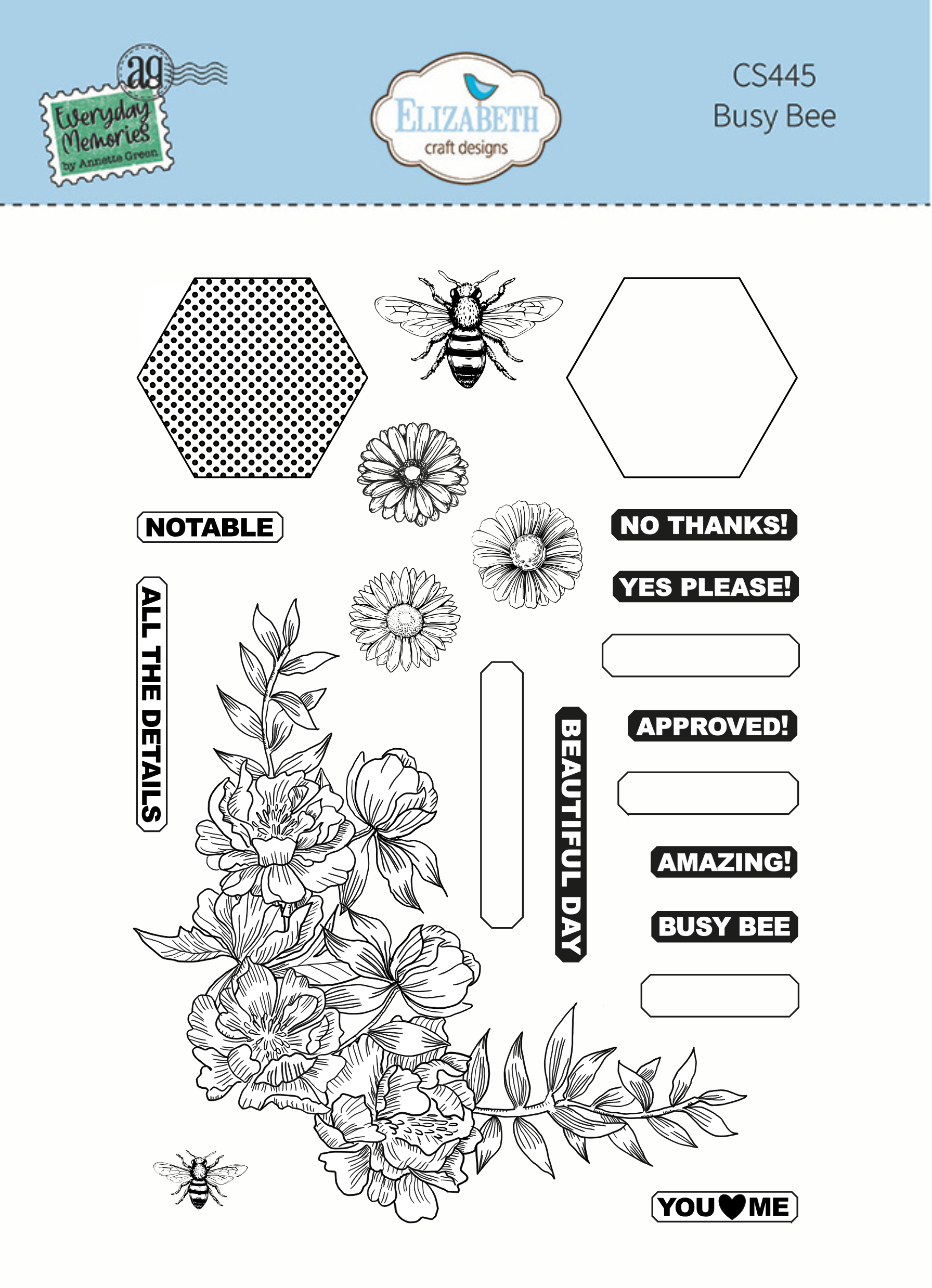 Elizabeth Craft Designs Busy Bee Stamp Set
