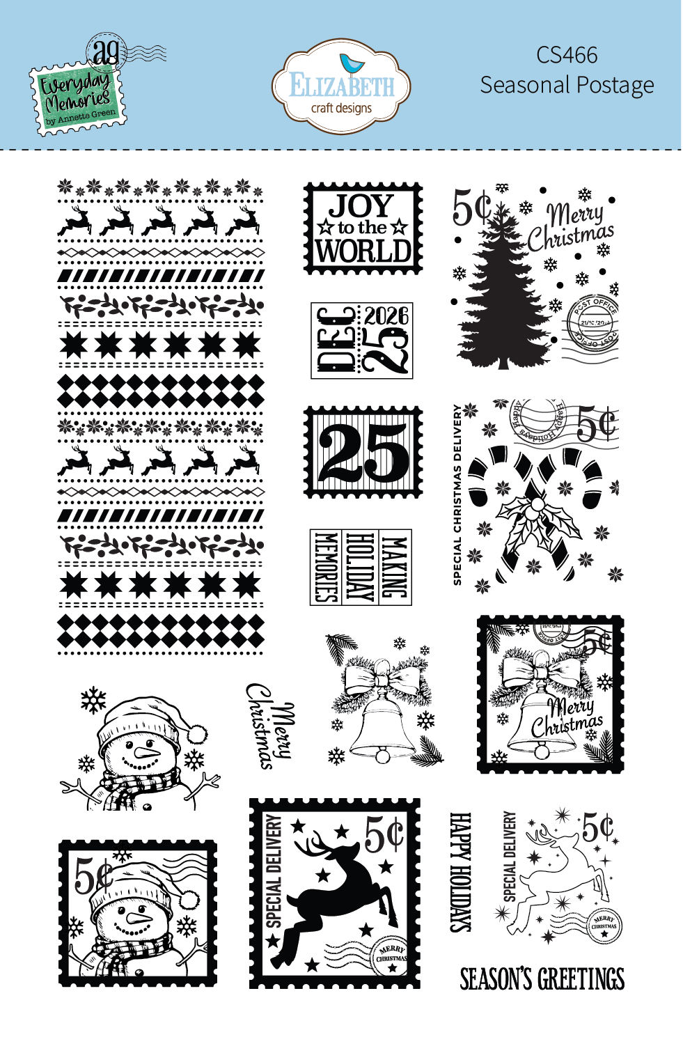 Elizabeth Craft Designs Seasonal Postage Stamp Set