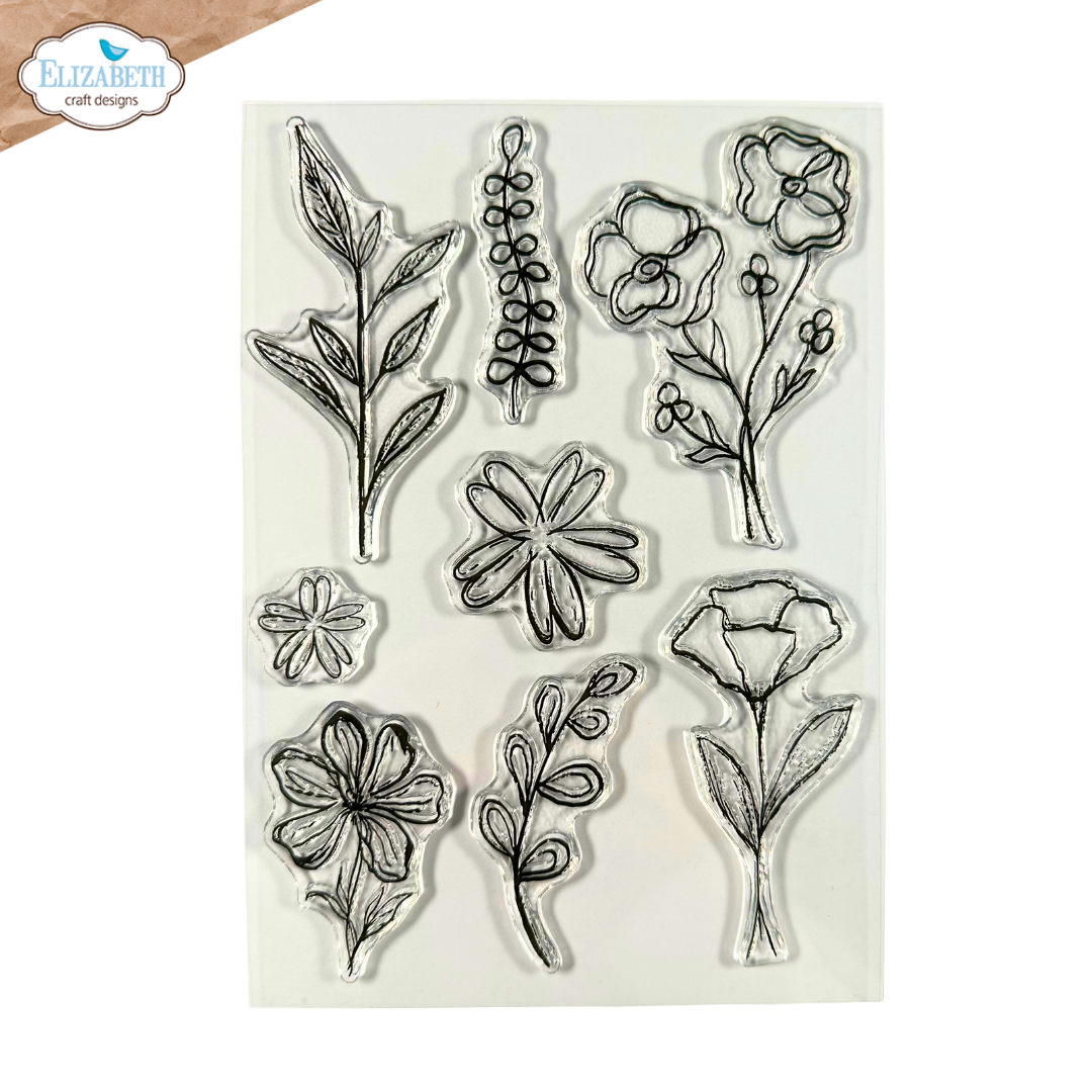 Elizabeth Craft Designs Flower Scribbles Die & Stamp Set