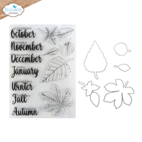 Elizabeth Craft Designs Seasonal Words and Leaves Stamp & Die Set
