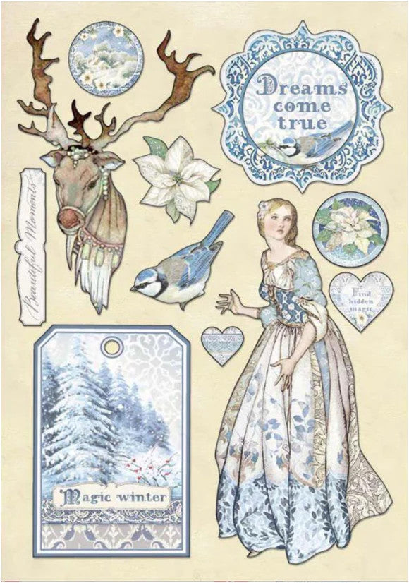 Stamperia Magic Winter Tales Formas de madera de colores