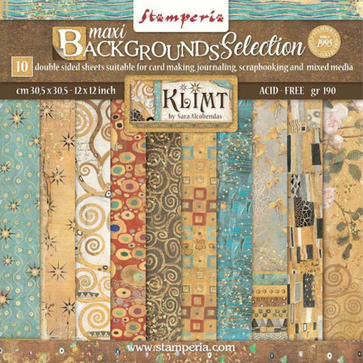 Paquete de papel de fondo de doble cara Stamperia (12"x12") - Klimt 