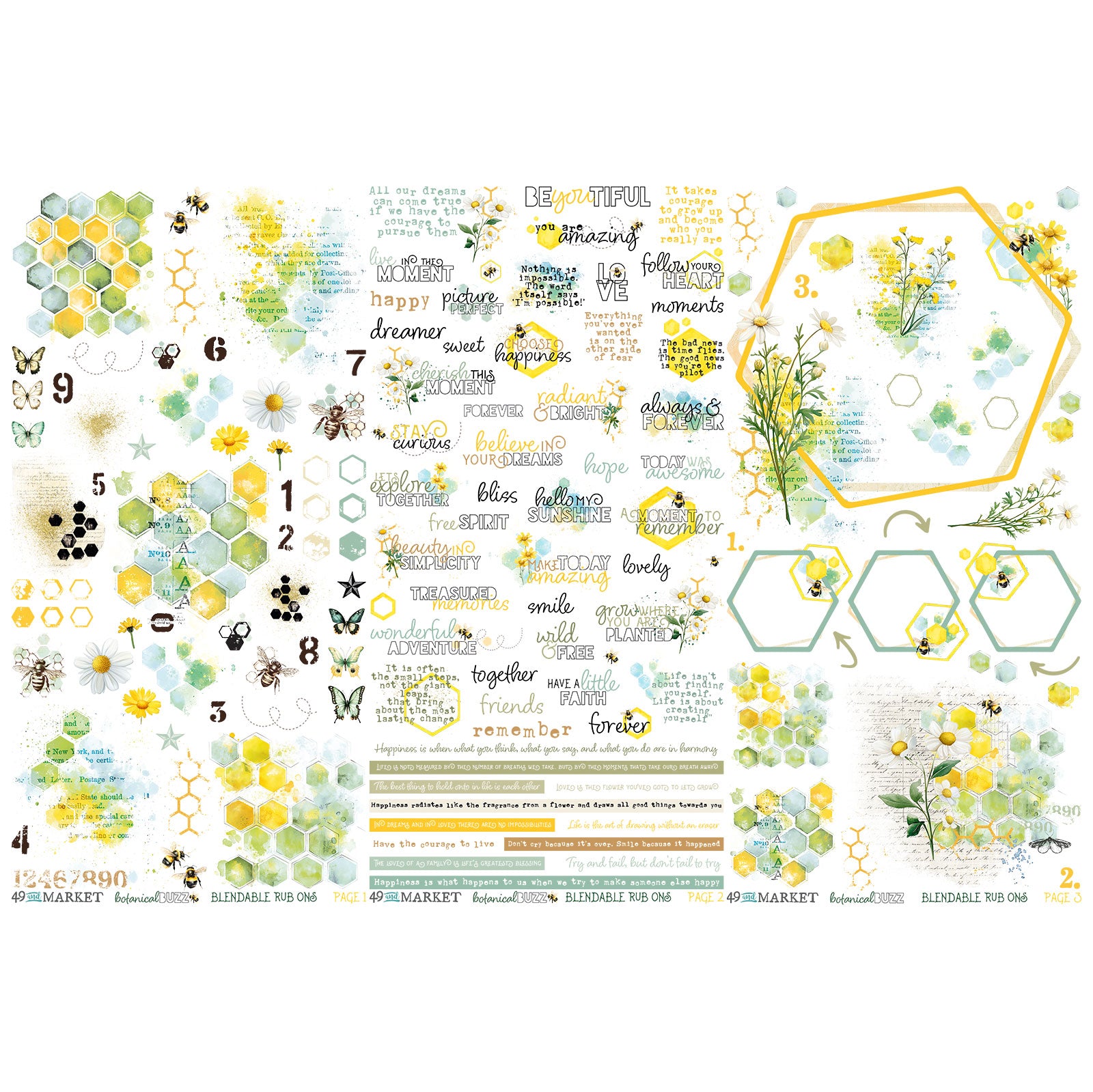 49 & Market Botanical Buzz Blendable 6 x 12 Rub-On Transfer Set