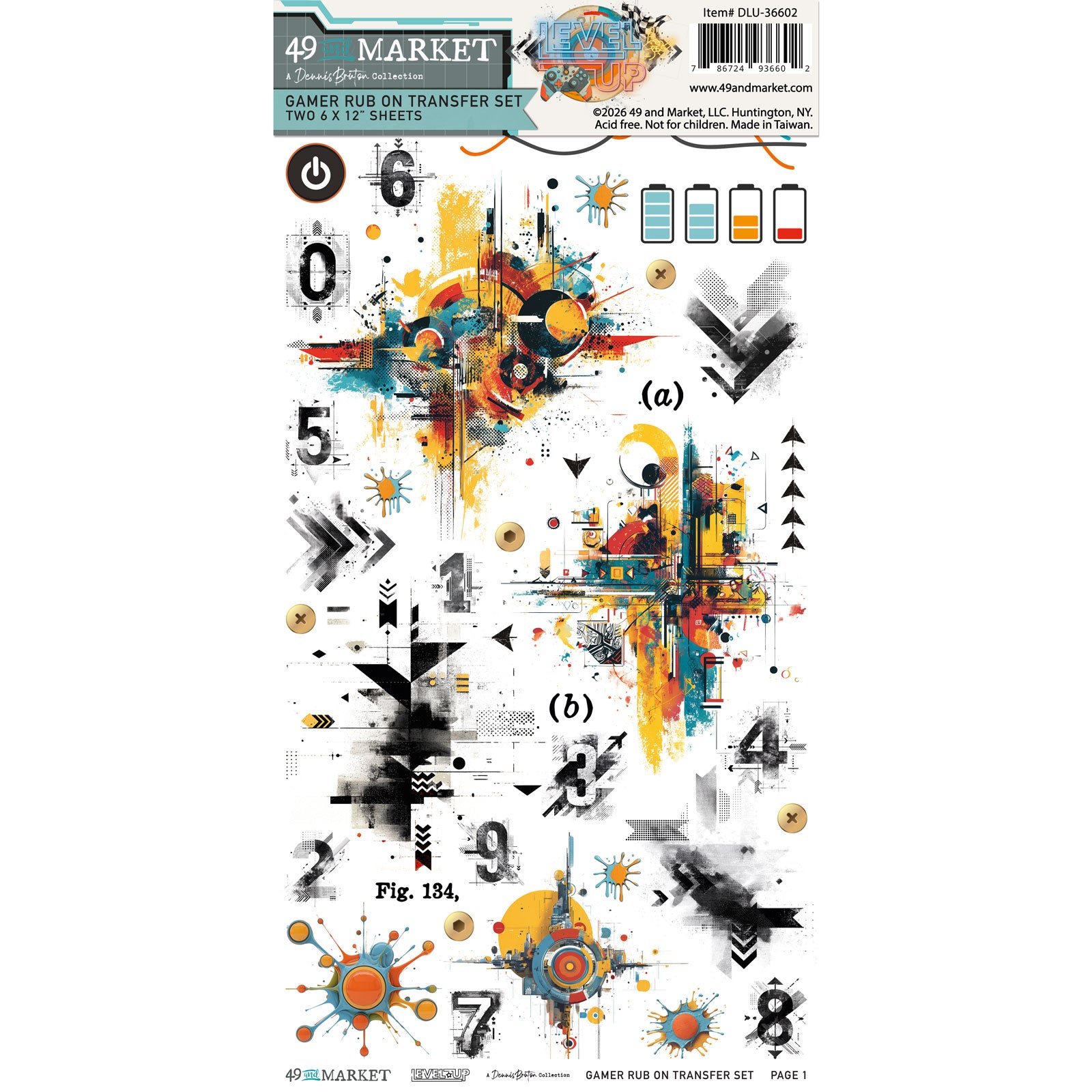 49 & Market Level Up Gamer 6 x 12 Rub-On Transfer Set