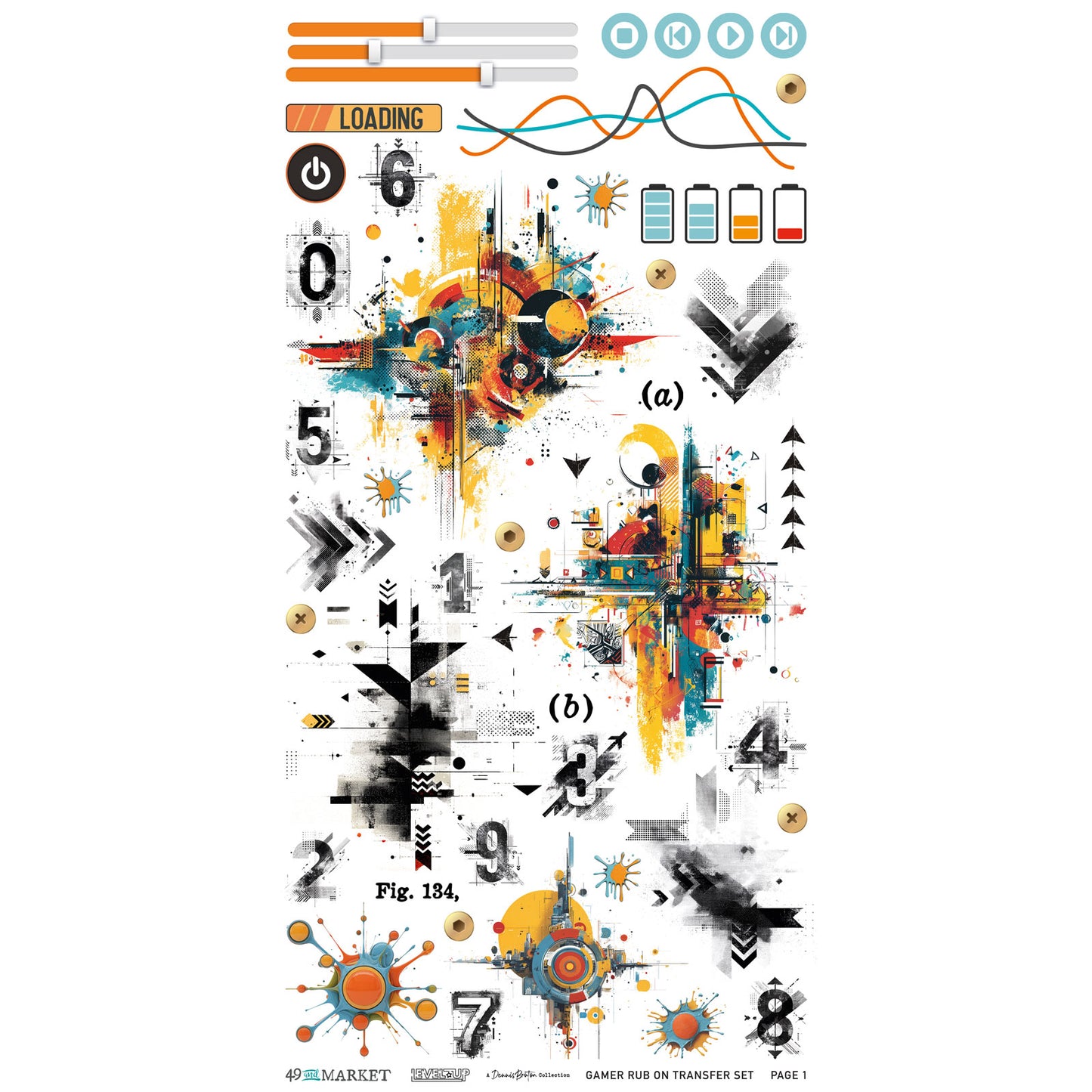 49 & Market Level Up Gamer 6 x 12 Rub-On Transfer Set
