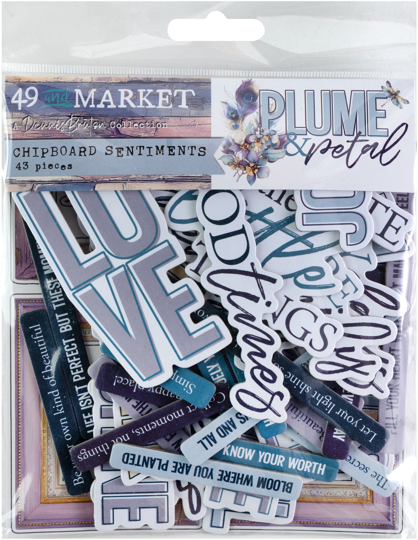 49 & Market Plume & Petal Chipboard Sentiments