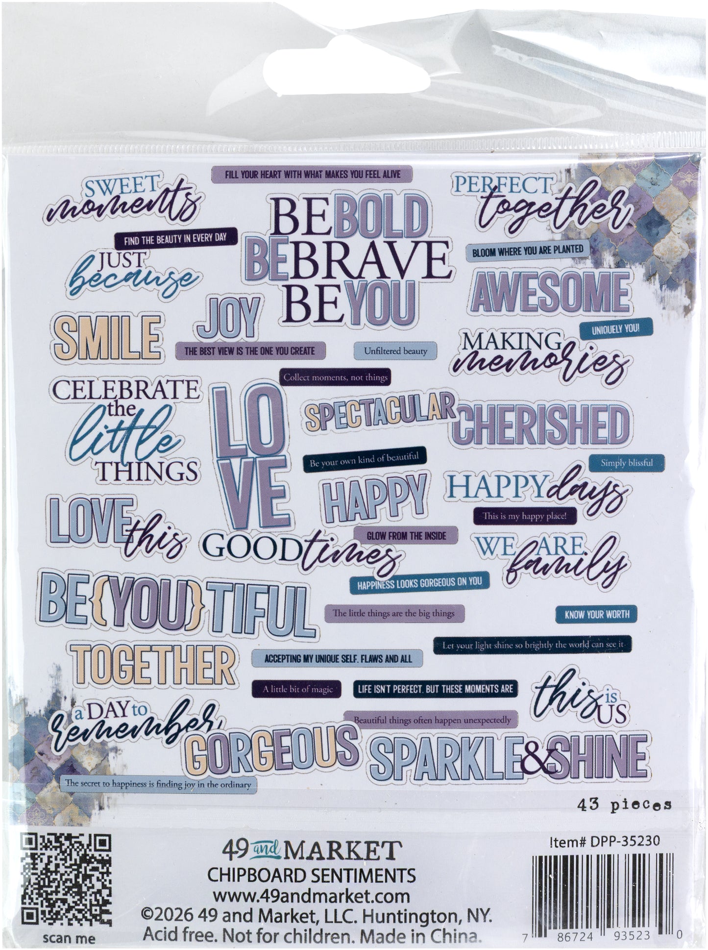 49 & Market Plume & Petal Chipboard Sentiments