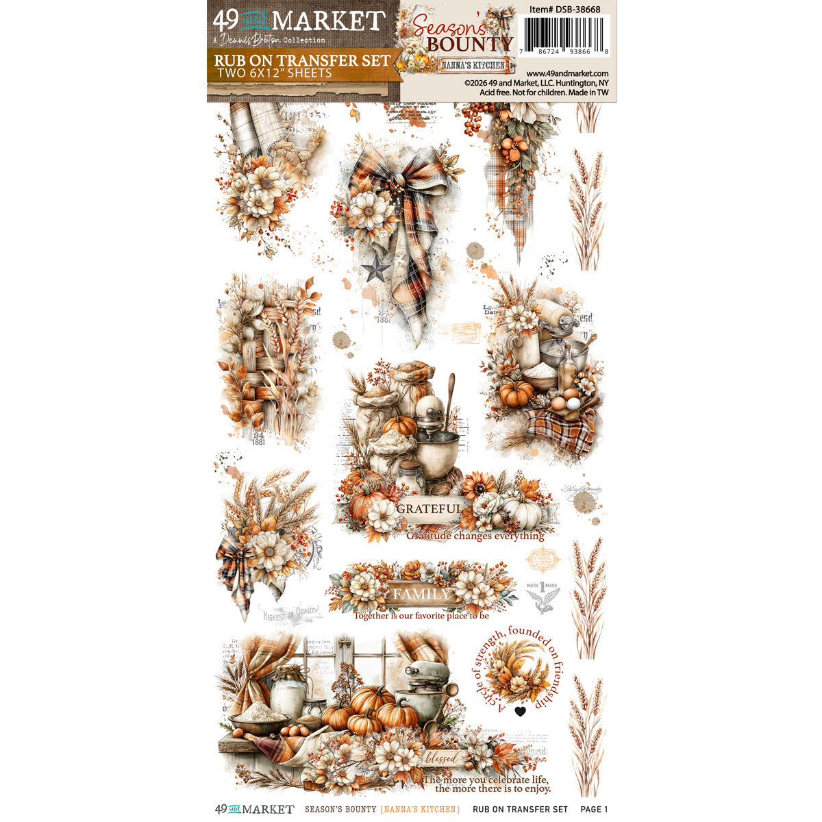 49 & Market Season's Bounty 6 x 12 Nanna's Kitchen Rub-on Transfer Set