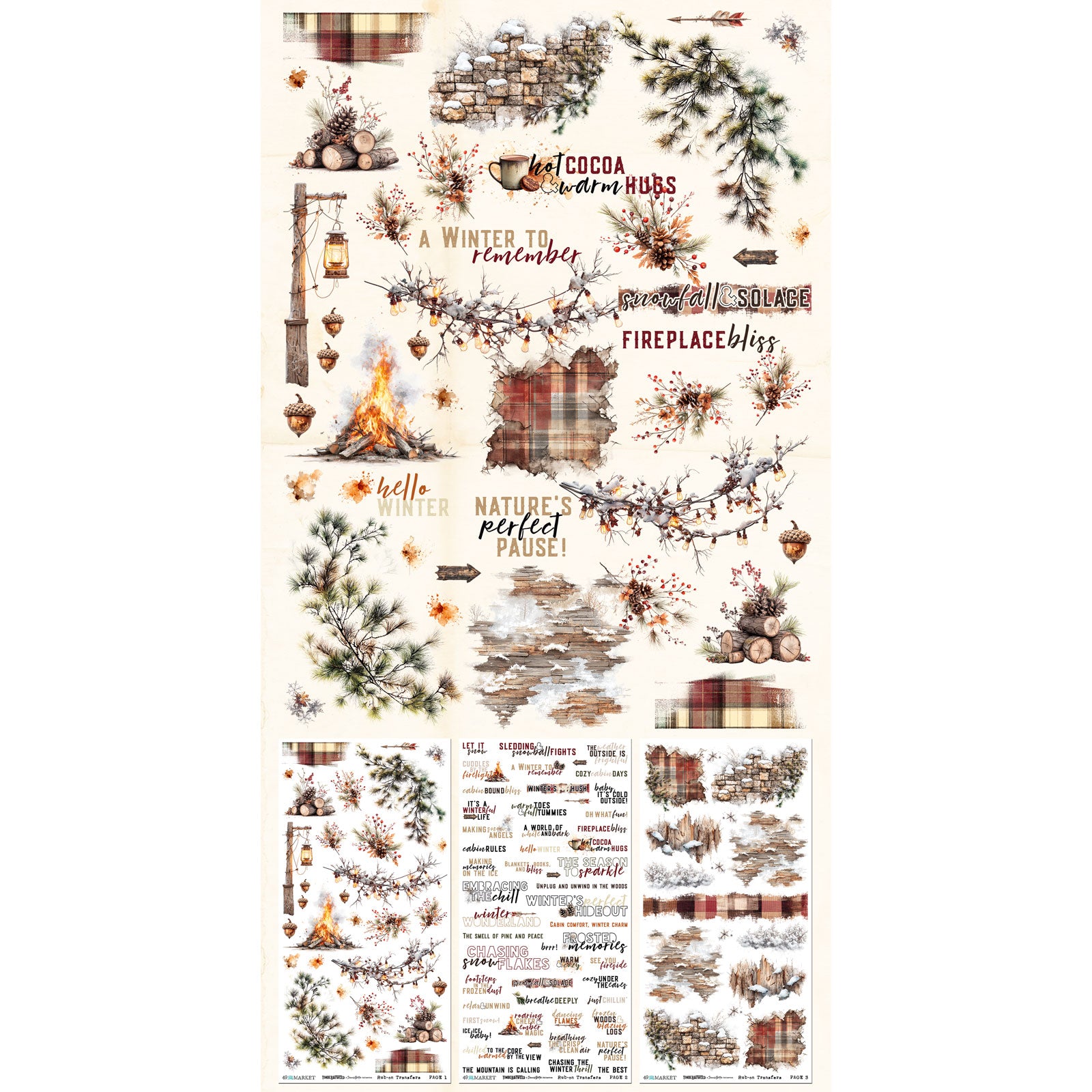 49 & Market Timber & Tweed Essential 6 x 12 Rub-On Transfer Set