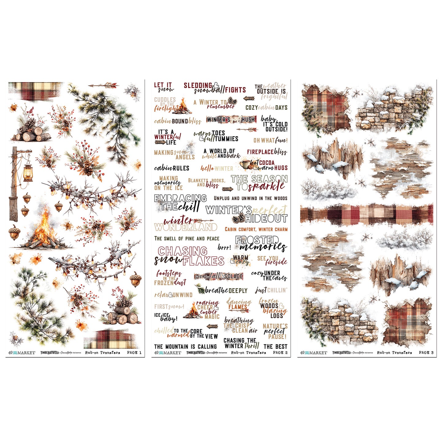 49 & Market Timber & Tweed Essential 6 x 12 Rub-On Transfer Set