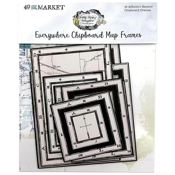 49 and Market Vintage Artistry Everywhere Chipboard Map Frames