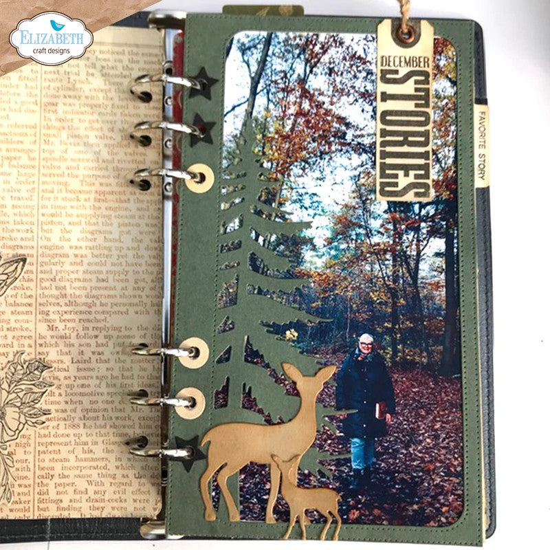 Elizabeth Craft Designs Planner Essentials 47: Juego de troqueles de metal con página de árbol forestal