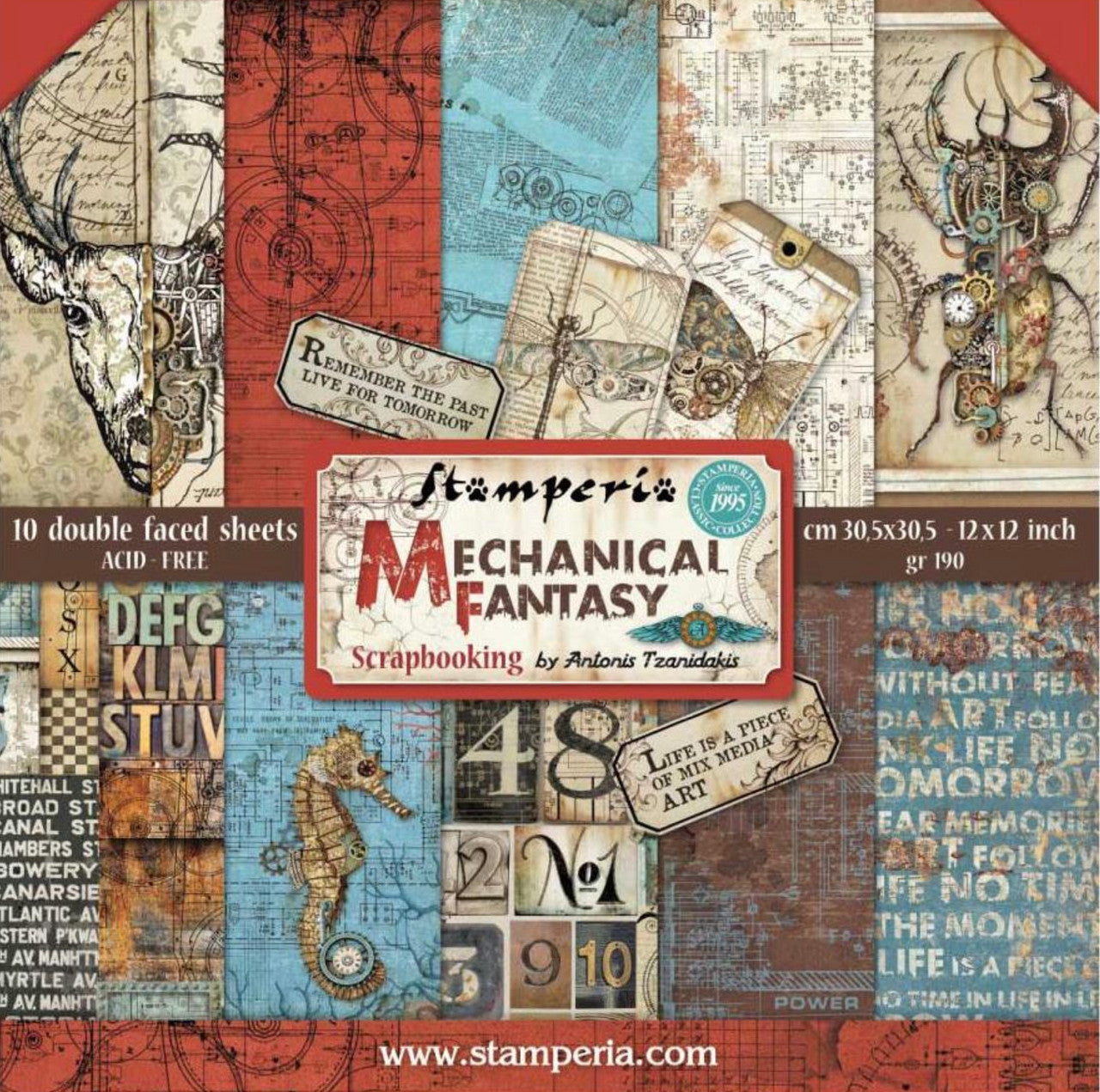 Stamperia Mechanical Fantasy Paper Pack 12” x 12”