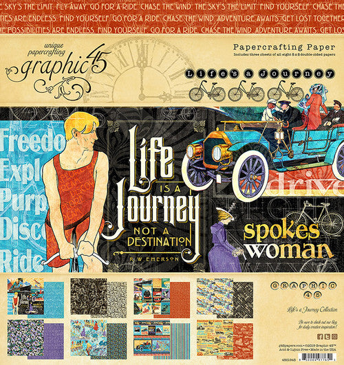 Graphic 45 Life's a Journey Bloc de papel de 8" x 8"