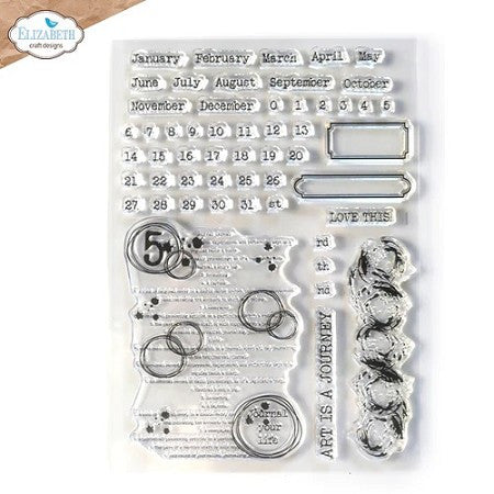 A set of clear, artistic stamps with dates and months design, intended for use in crafting and journaling.