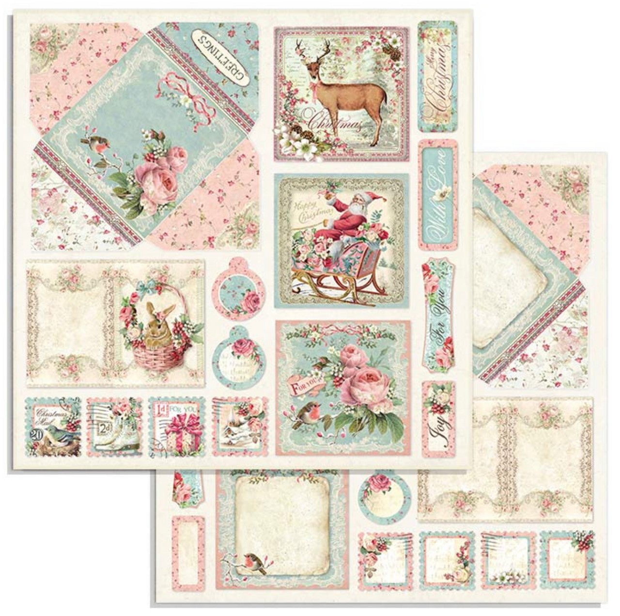 Paquete de papel navideño rosa Stamperia 8" x 8"