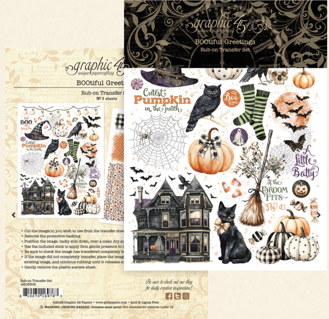 Graphic 45 BOOtiful Greetings Rub-On Transfer Set