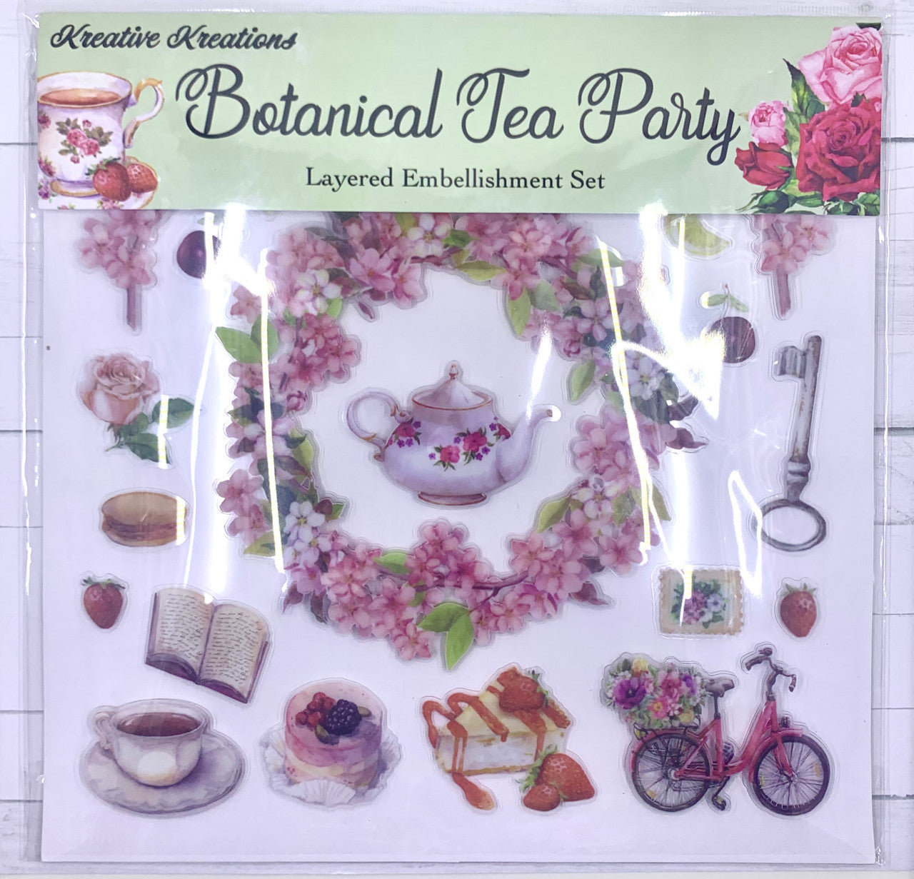 Kreative Kreations Botanical Tea Party Juego de adornos en capas de 12" x 12"