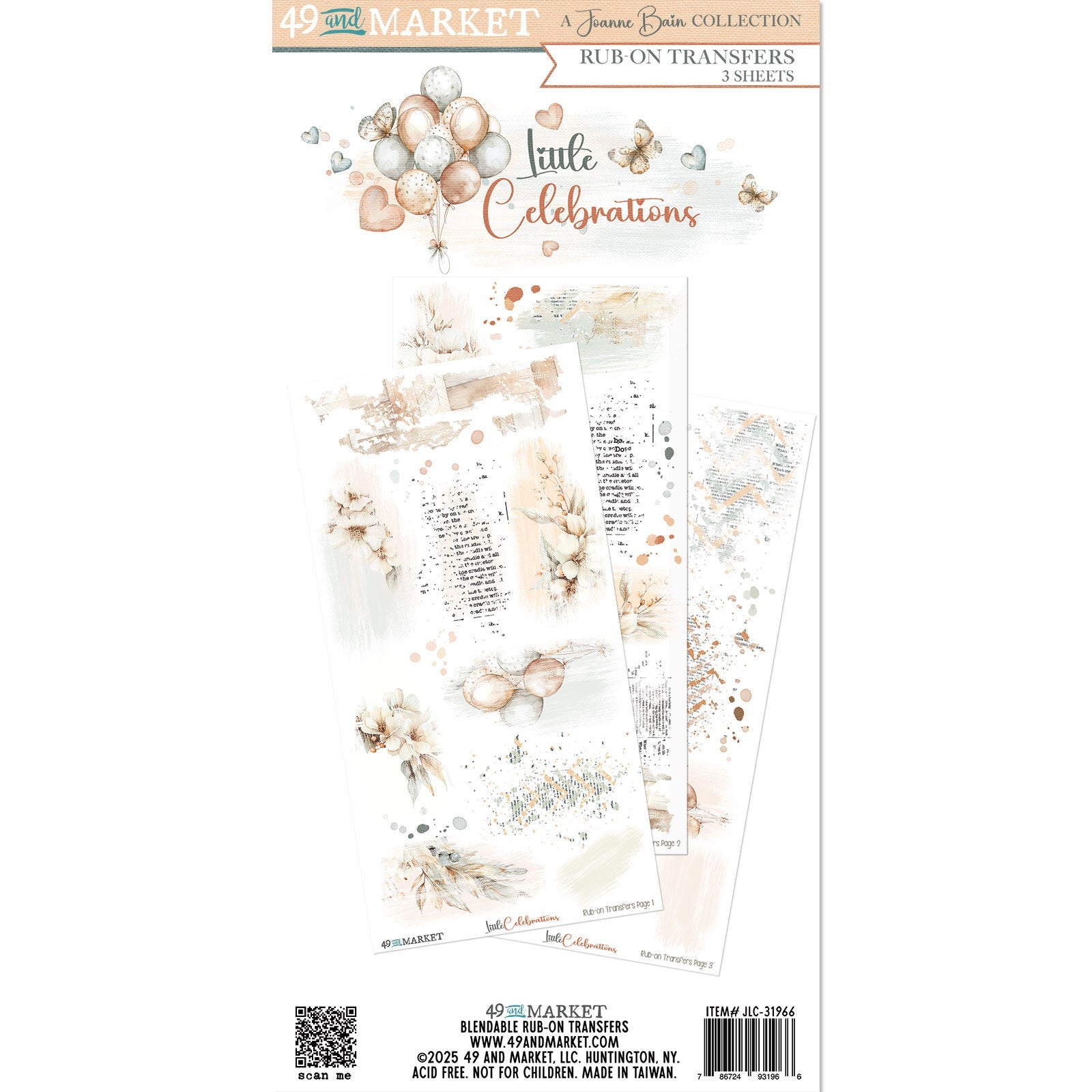 49 & Market Little Celebrations Blendable 6 x 12 Rub-On Transfer Set