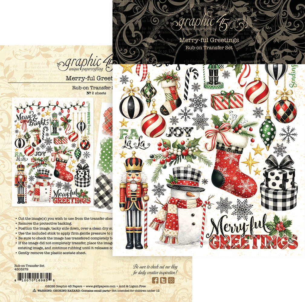 Graphic 45 Merry-ful Greetings Rub-On Transfer Set