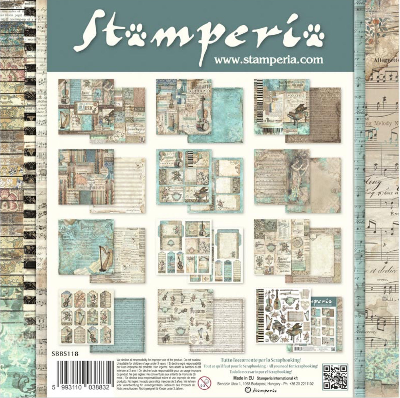 Stamperia Music 8” x 8” Paper Pad