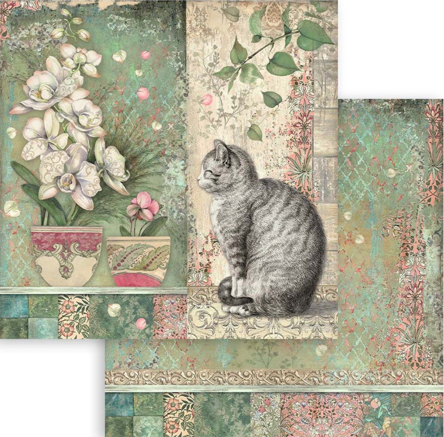 Stamperia Orchids and Cats 8” x 8” Paper Pad