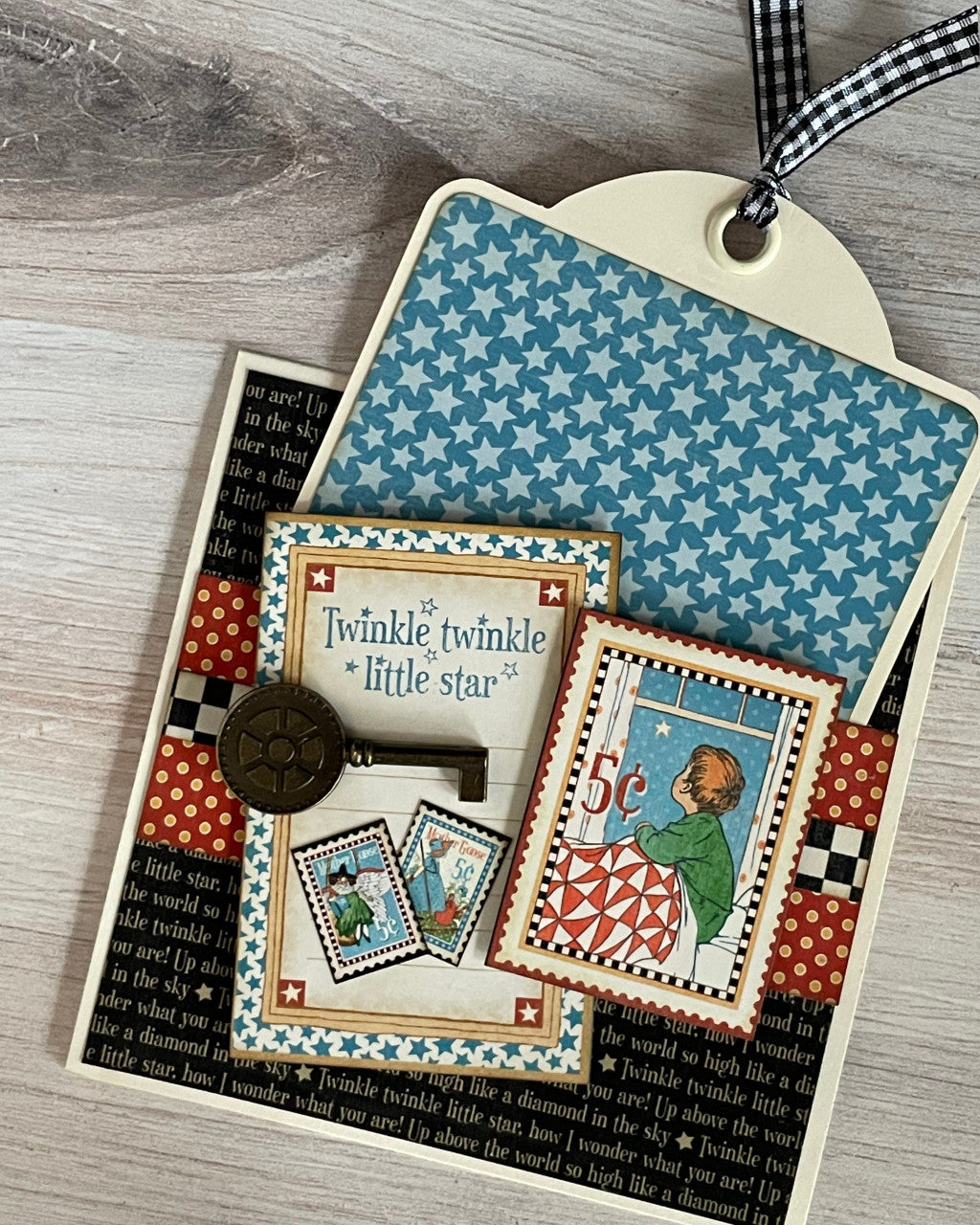 Graphic 45 Mother Goose Square Tag & Metal Clock Key Card Set 2021 Monthly Card Kit Volume 7