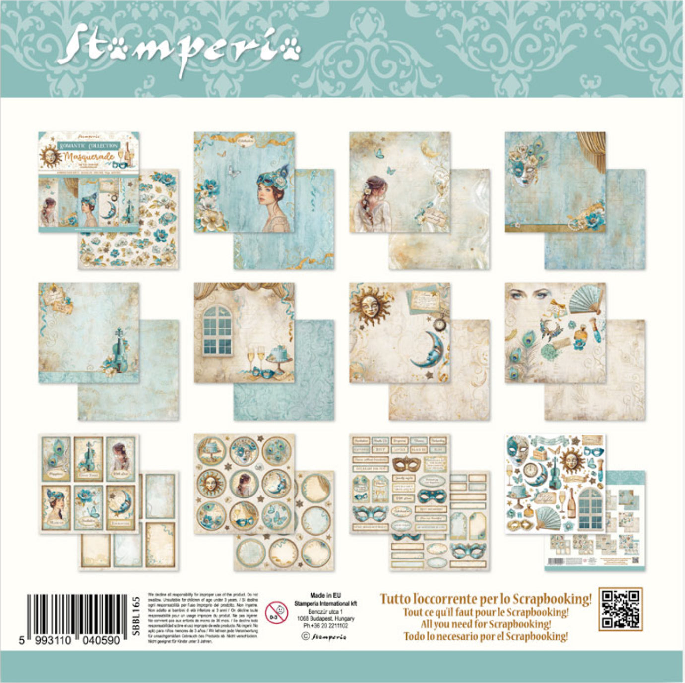 Stamperia Romantic Collection - Masquerade 12” x 12” Paper Pad