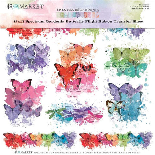 49 y Market Spectrum Gardenia Butterfly Flight 12x12 Rub en hoja de transferencia