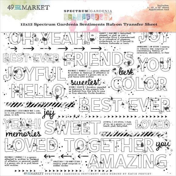 49 and Market Spectrum Gardenia Sentiments 12x12  Rub On Transfer Sheet