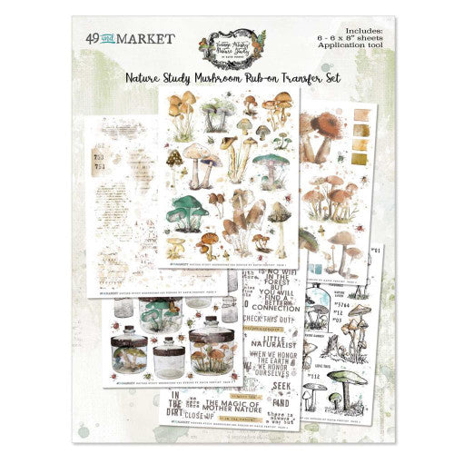 49 and Market Vintage Artistry Nature Study 6 x 8 Mushroom Rub On Transfer Set