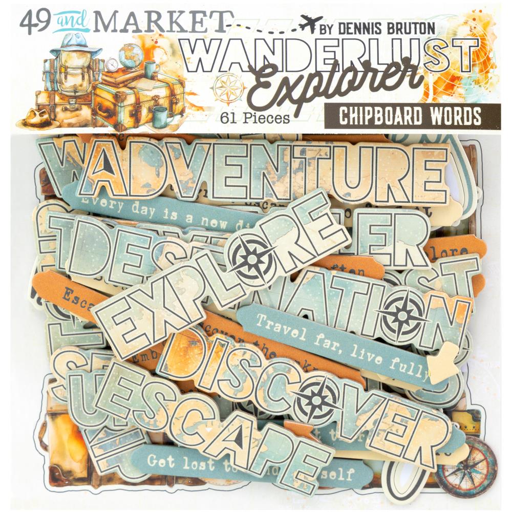 49 & Market Wanderlust Explorer Chipboard Words