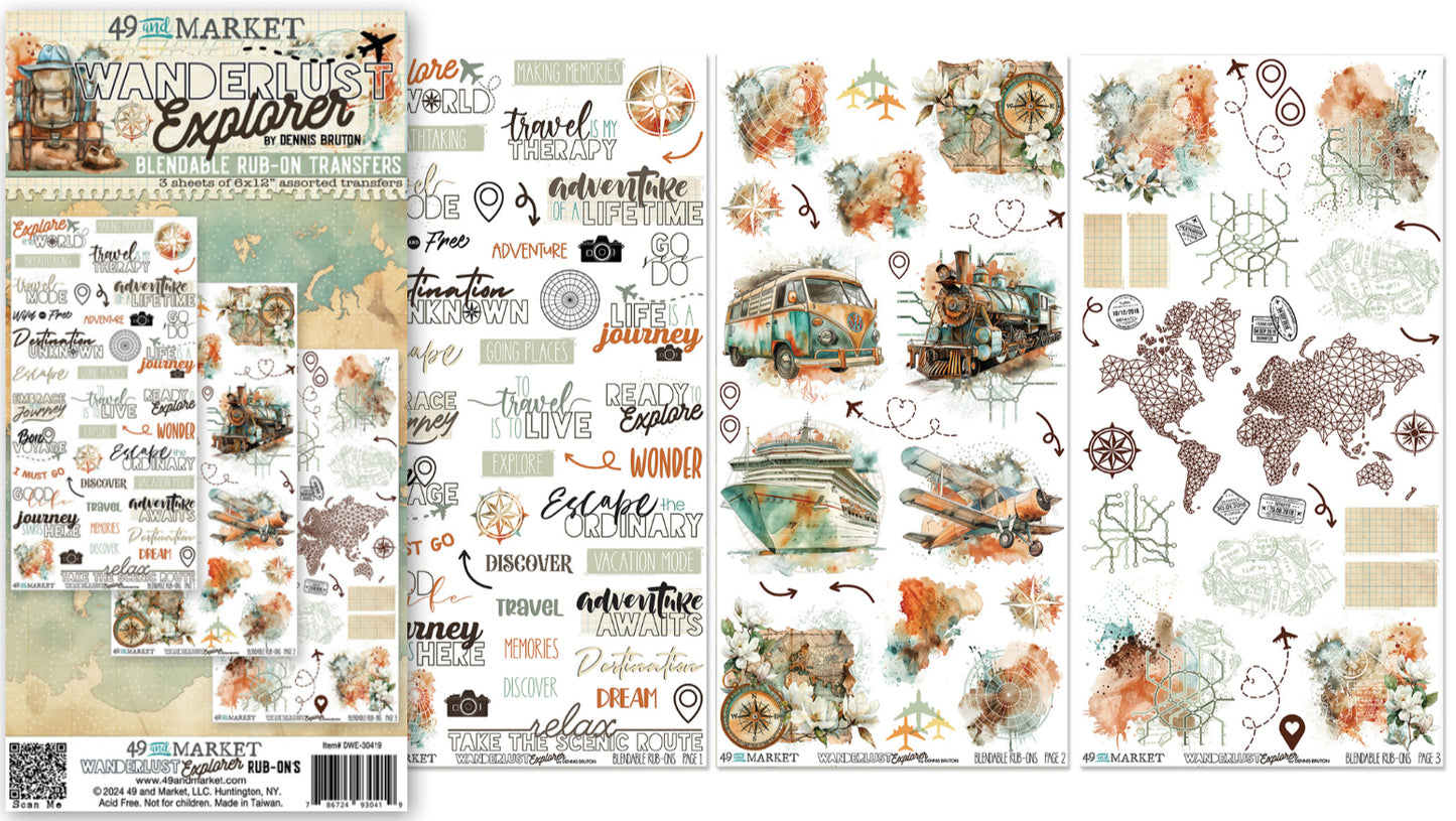 49 & Market Wanderlust Explorer Blendable 6 x 12 Rub-On Transfer Set