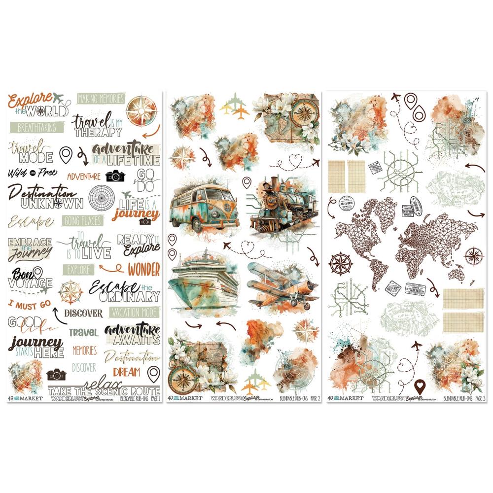 49 & Market Wanderlust Explorer Blendable 6 x 12 Rub-On Transfer Set