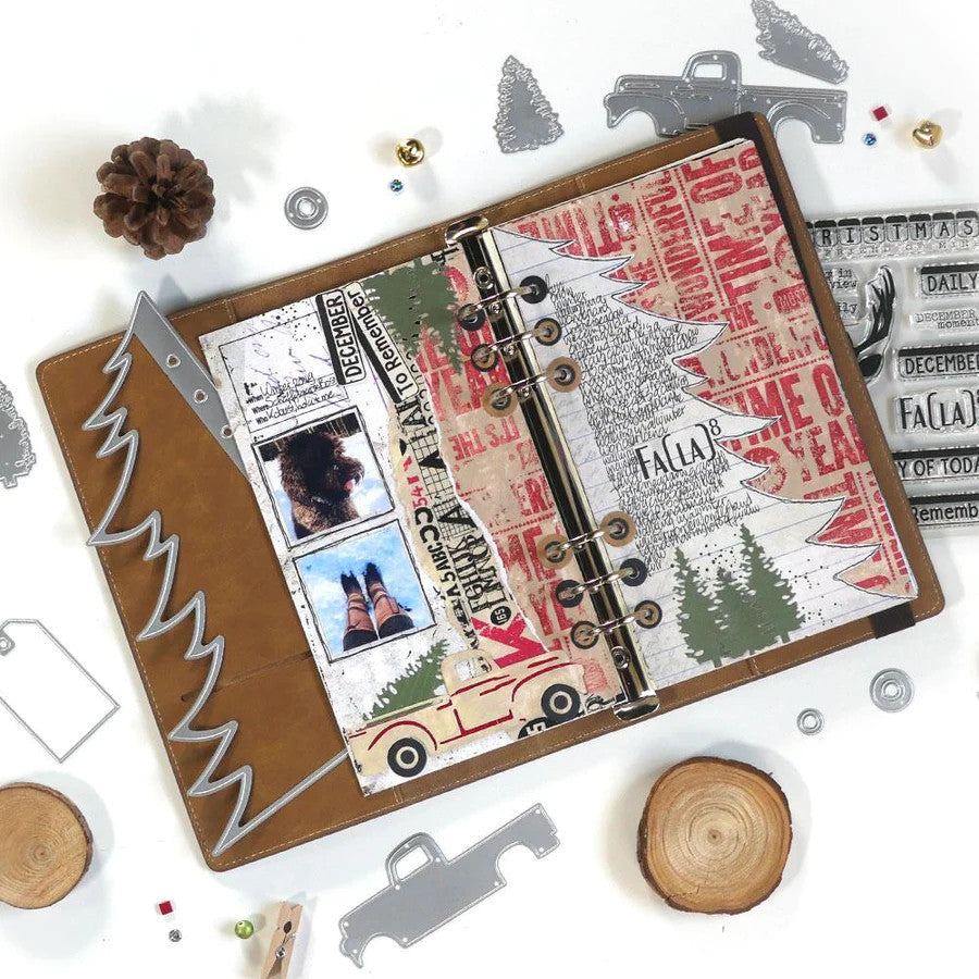 Elizabeth Craft Designs Planner Essentials Juego de troqueles de metal con 16 páginas de árbol de Navidad