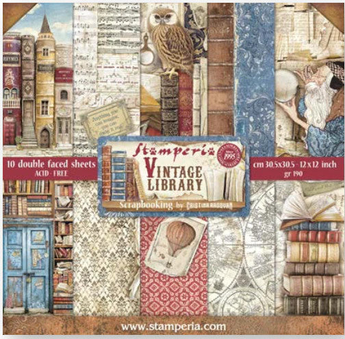 Stamperia Vintage Library 12” x 12” Paper Collection