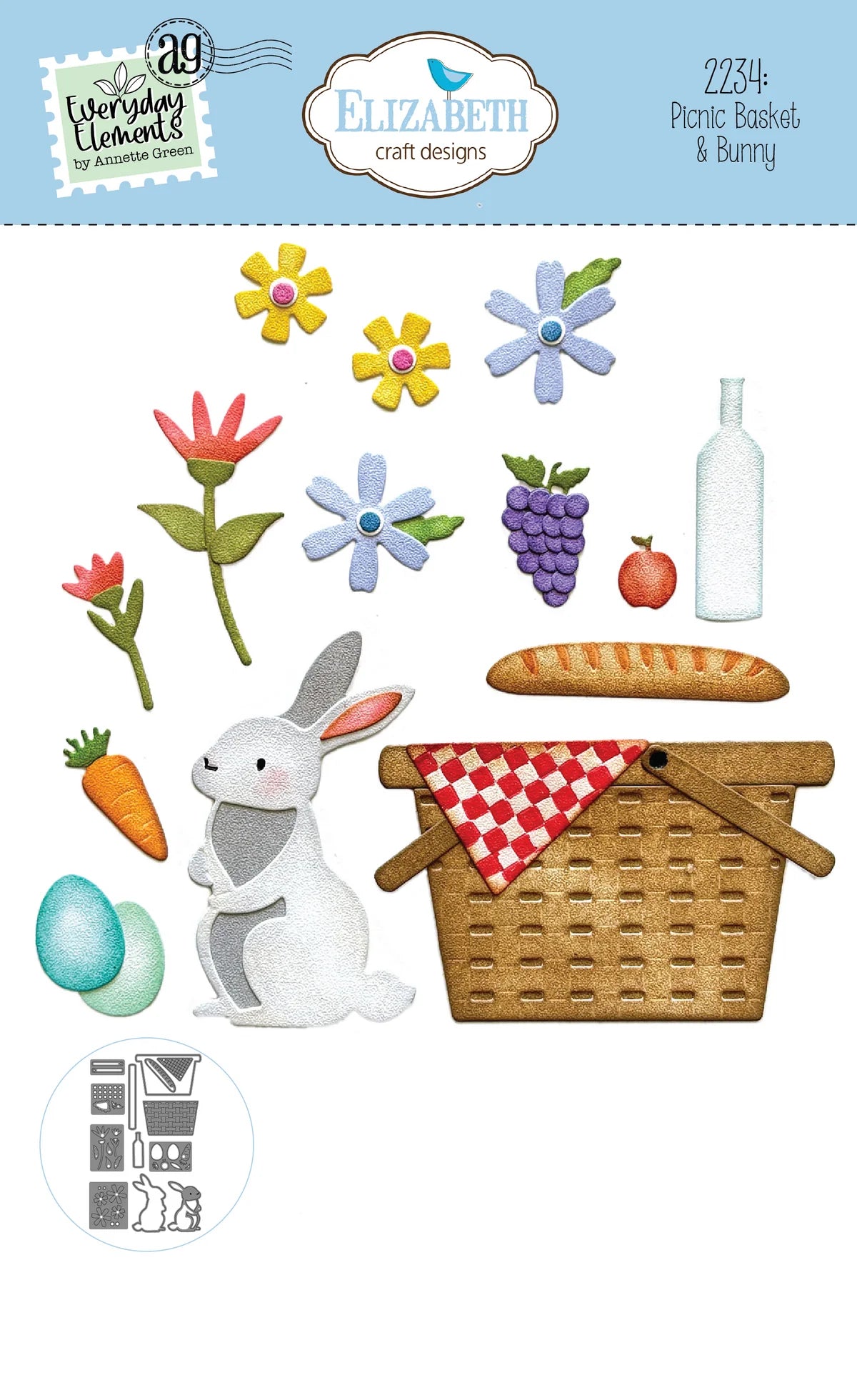 Elizabeth Craft Designs Picnic Basket & Bunny Metal Die Set