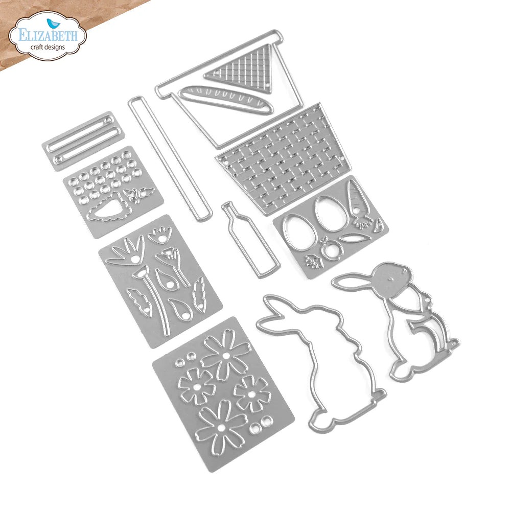 Elizabeth Craft Designs Picnic Basket & Bunny Metal Die Set