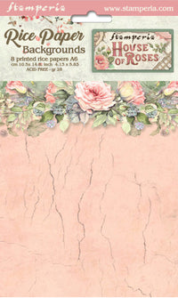 Stamperia House of Roses Backgrounds A6 Rice Papers (8/Pk)