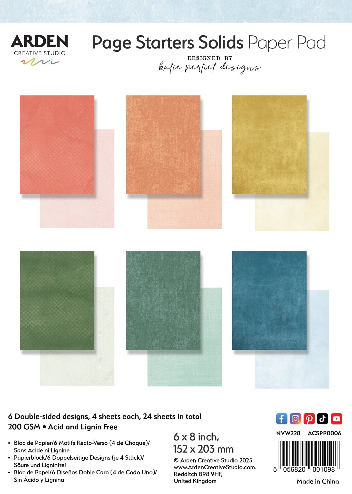 Arden Creative Studio Page Starters Solids 6” x 8” Paper Pack