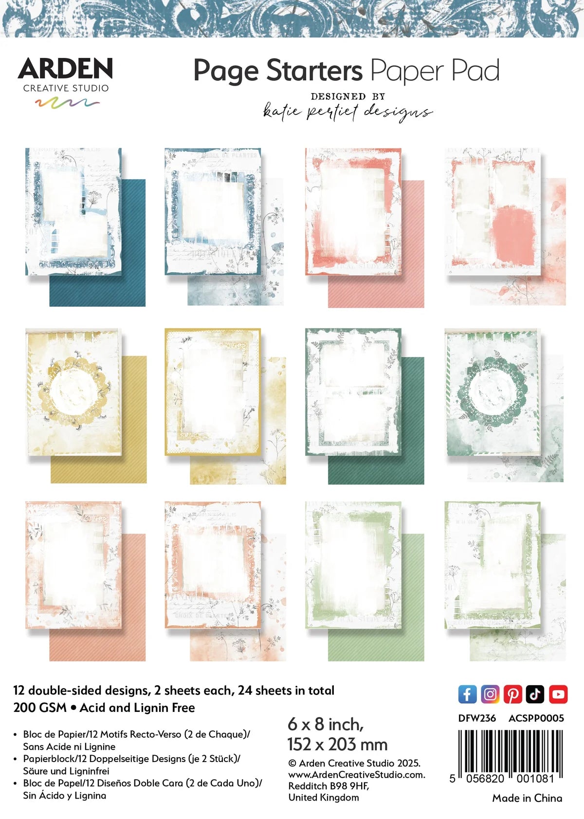 Arden Creative Studio Page Starters 6” x 8” Paper Pack