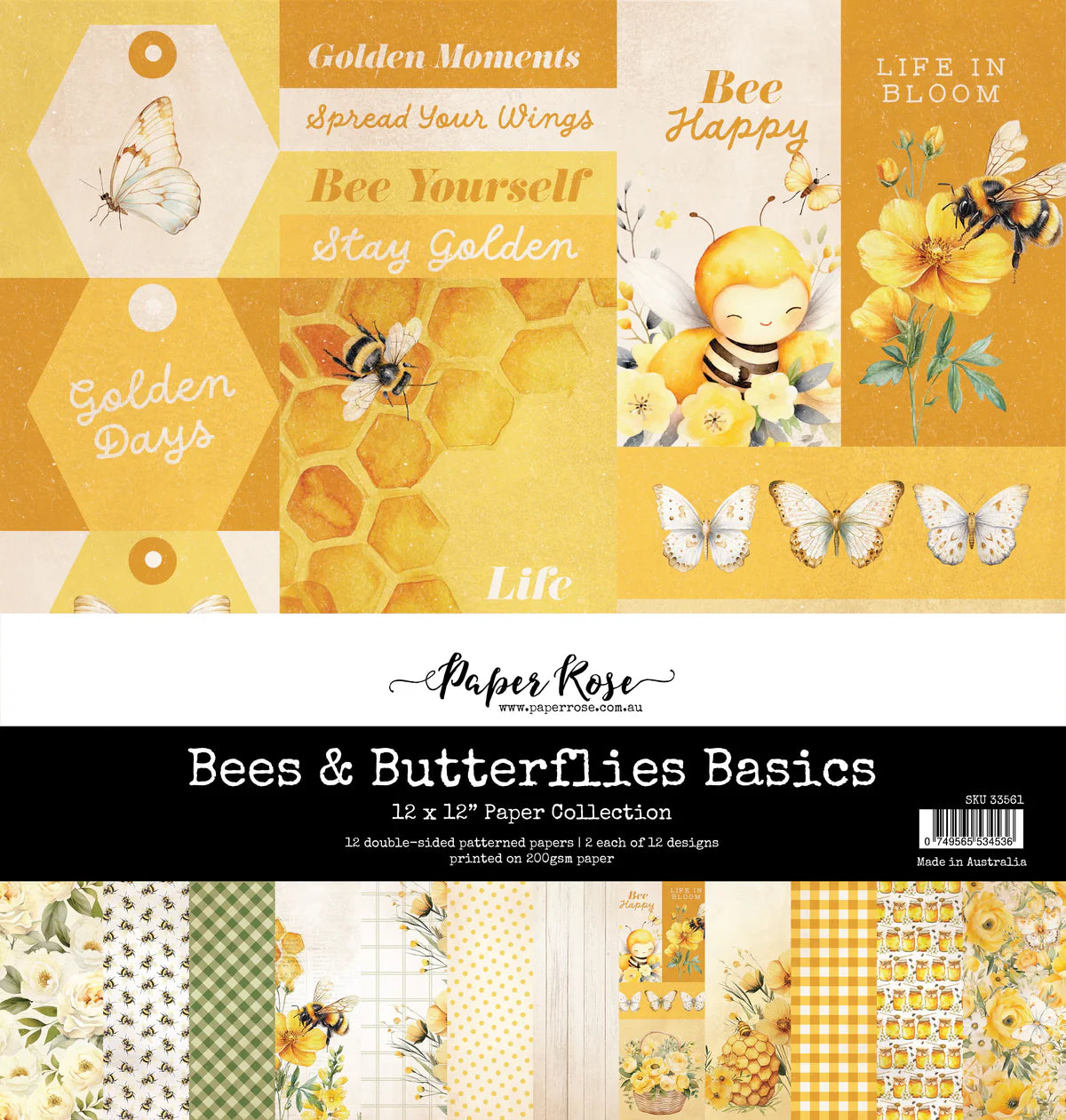 Paper Rose Studio Bees & Butterflies Basics 12x12 Paper Collection