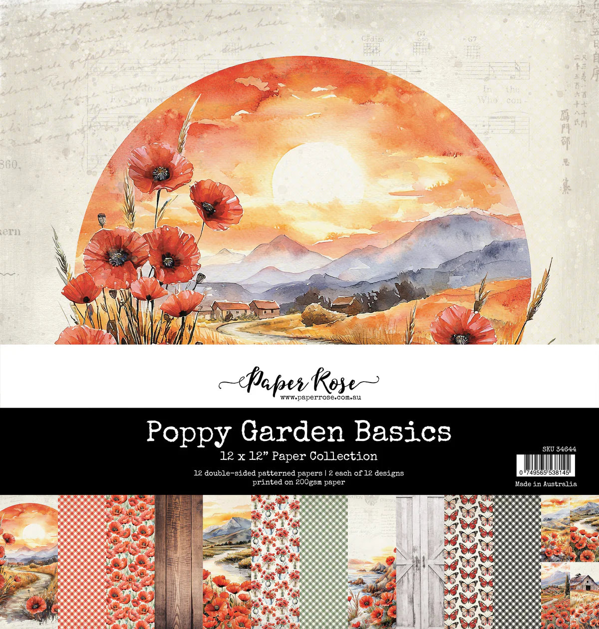 Paper Rose Studio Poppy Garden Basics 12x12 Paper Collection