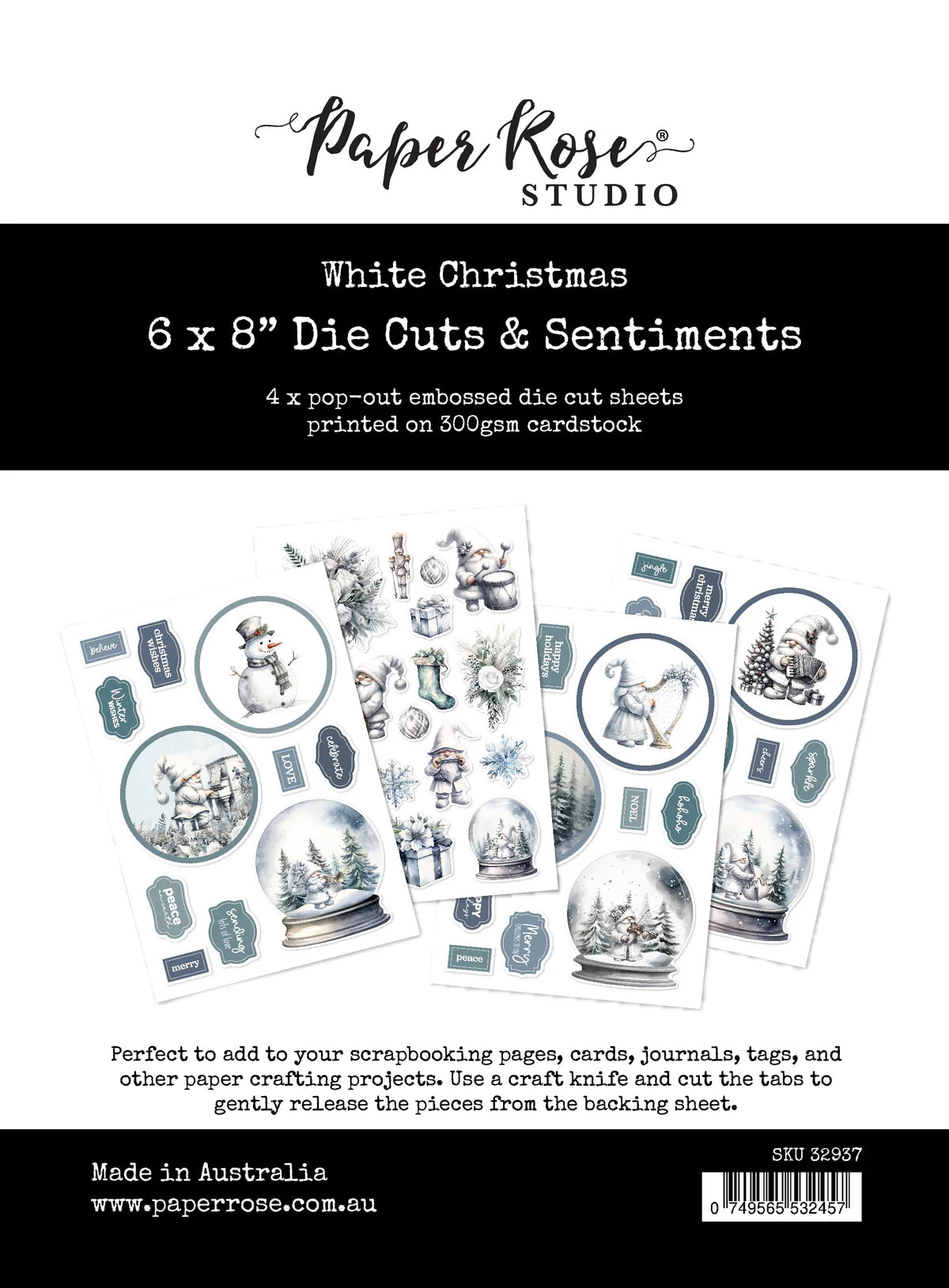 Paper Rose Studio White Christmas 6x8” Die Cuts & Sentiments